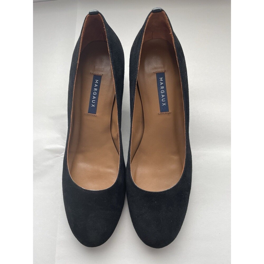 MARGUAX The Heel Black Suede Round Toe Block Shoe 39.5/9-9.5 Office Wear Retro